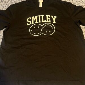 H&M Black Tee with White "SMILEY" Graphic
